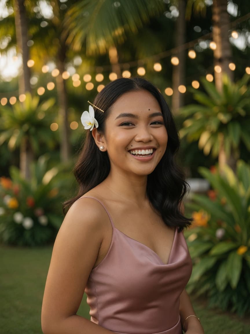 Guest smiling at a Filipino wedding reception