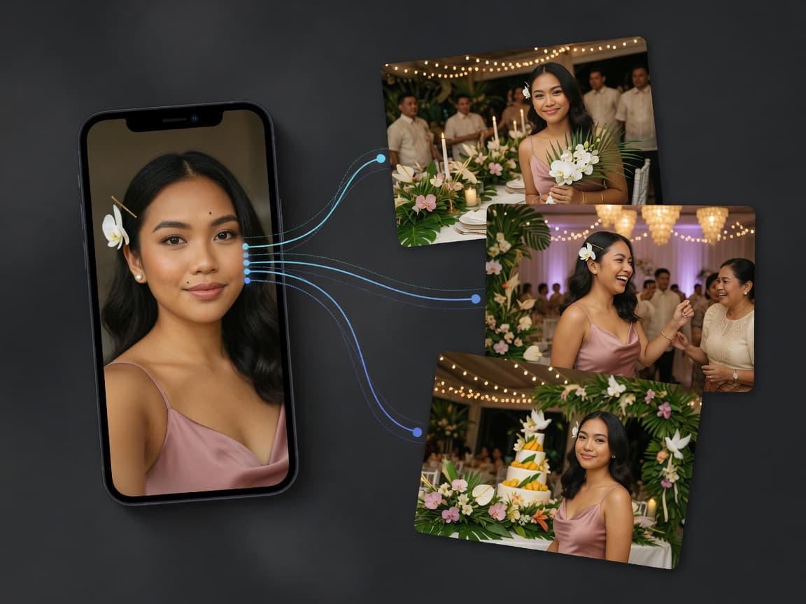 Guest selfie matched to photos of her from the event
