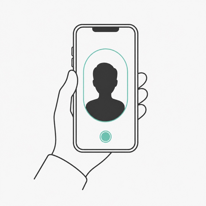 Illustration of a phone framing a face to take one selfie